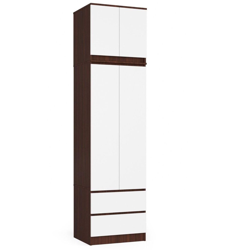 Kleiderschrank mit Aufsatz – Drehtürenschrank – Schlafzimmerschrank – STAR – Dunkelbraun / Weiß – 60 cm – Schrank mit 2 Türen und Sc...