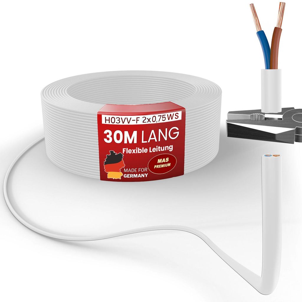 30m Kunststoffschlauchleitung H03VV-F 2x0,75 Weiß Flexible Produktbild 