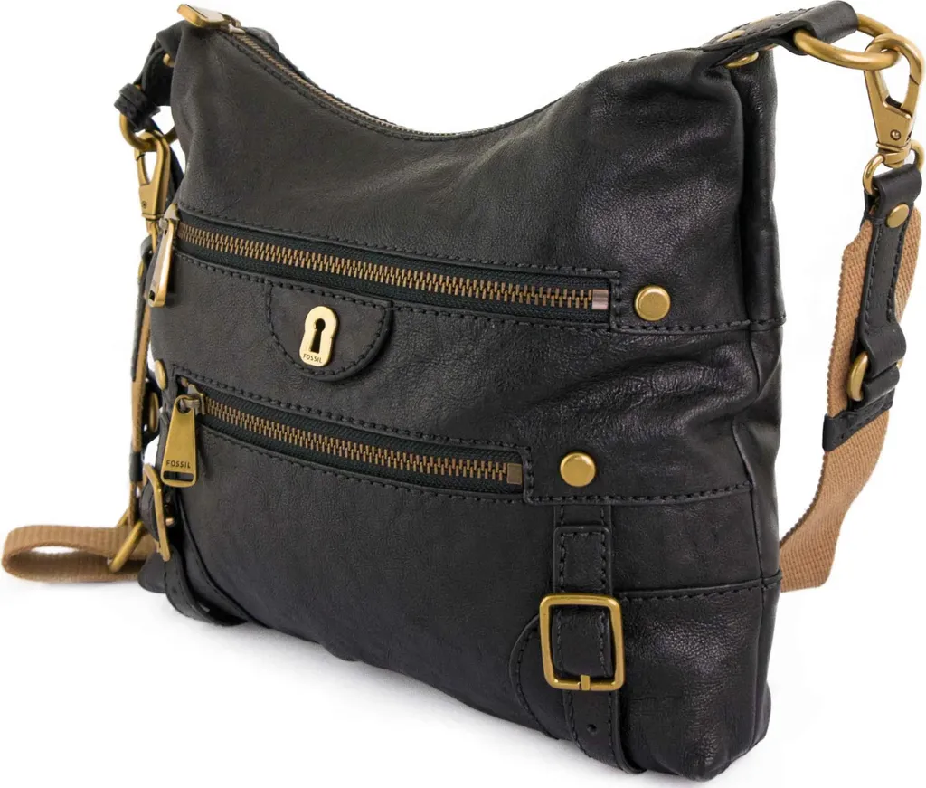 Sac à main Fossil Emilia Zip Crossbody Noir - Sac bandoulière en cuir