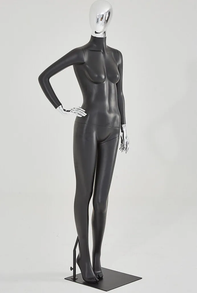 Mannequin de vitrine femme noir mat peint avec tête et mains Galvano