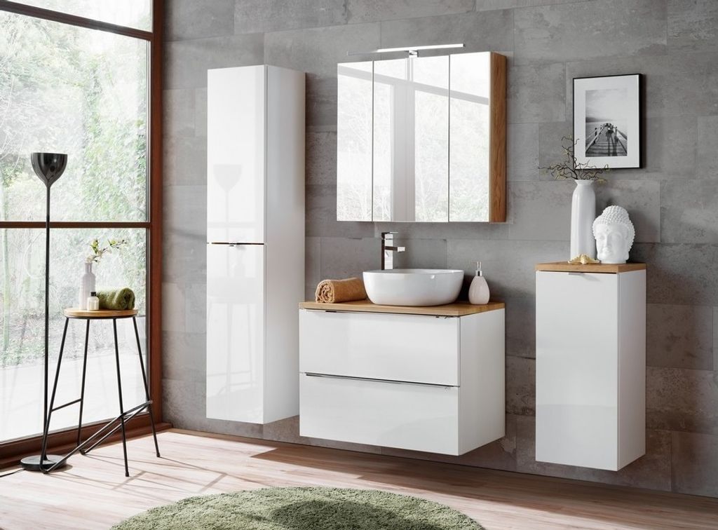 Hängesäule April 1 Tür, Weiß und Holzoptik Produktbild 9