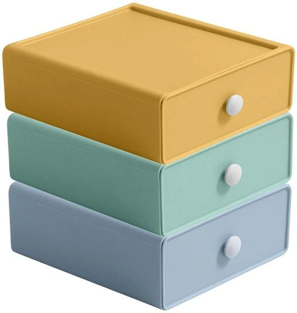 Lot de 3 bacs de rangement empilables transparents pour bureau et tiroir