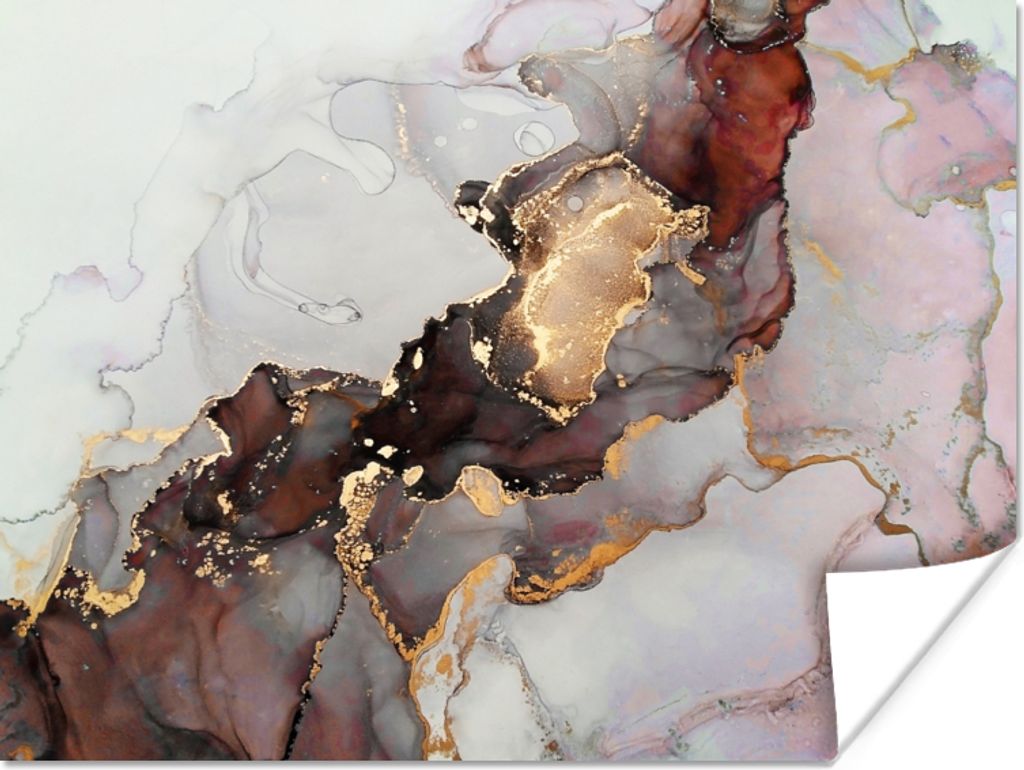 MuchoWow Poster Rot - Marmor - Gold 160x120 cm - Foto Plakat