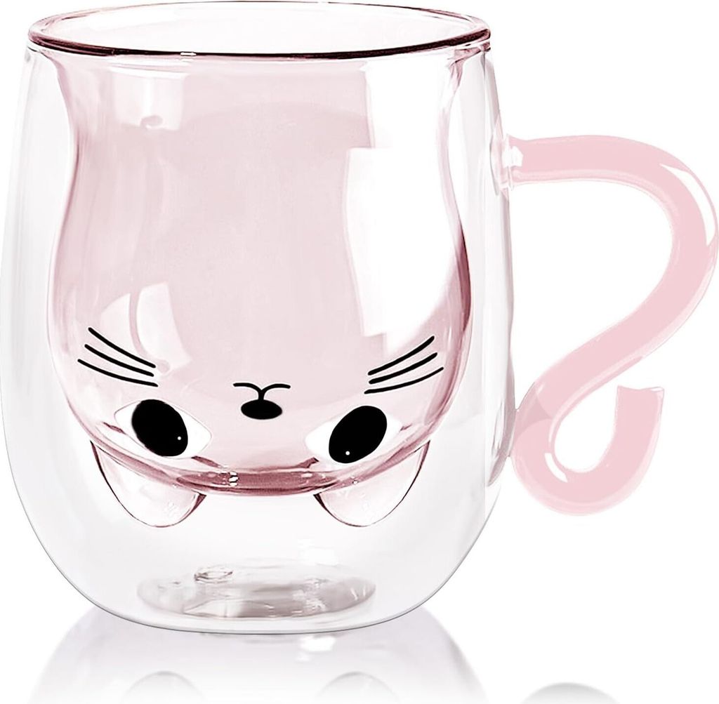 Katze Süße Tassen,Doppelwandige,Glas,mit Henkel Katze Produktbild 1