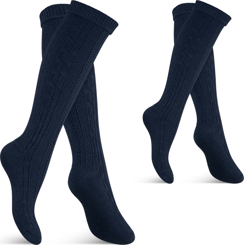 Celodoro Traditionelle Kniestrümpfe für Damen und Herren (2 Paar) -Socken mit Umschlag – Marineblau