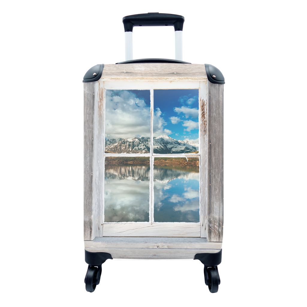 MuchoWow Koffer Handgepäck Trolley Rollkoffer Kleine Reisekoffer mit 4 Rollen - Durchsichtig - Holz - Berg - Cabin Size < 55x40x23 cm & 55x40x20...