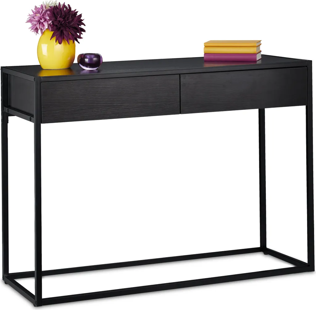 Console noire en métal Relaxdays table fine industrielle pour vase