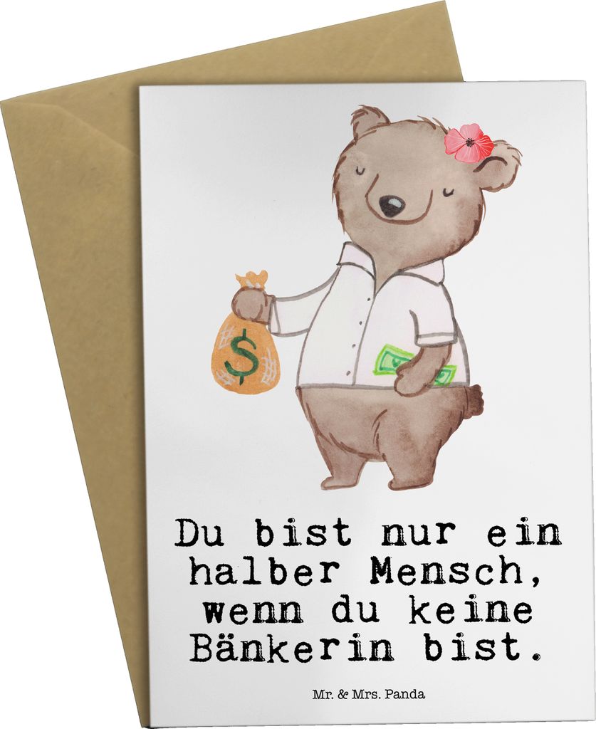 Mr. & Mrs. Panda babykarte Bänkerin Herz - Weiß - Geschenk, Bankangestellte, Spruch, Lustig, Grußkarten, einladungskarten, Ausbildung, osterkart...