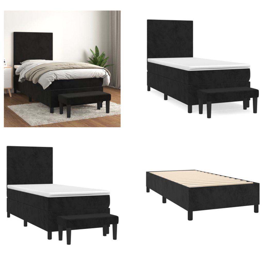 vidaXL Boxspringbett mit Matratze Schwarz 80x200 cm Samt - Boxspringbett - Boxspringbetten - Bett - Schlafzimmermöbel