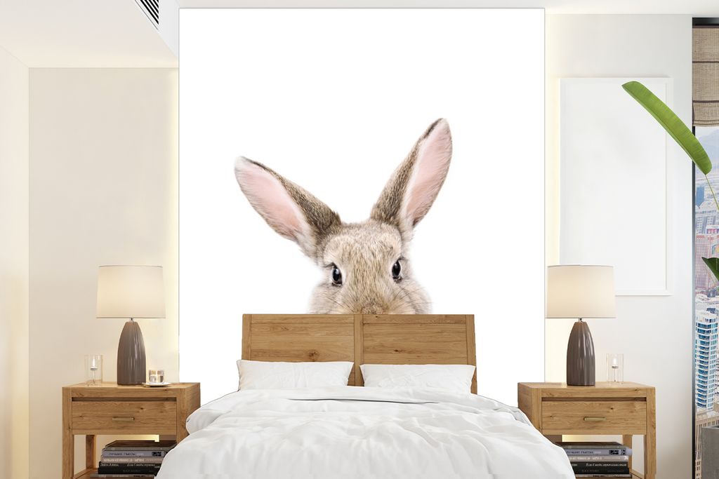 MuchoWow Fototapete für Wohnzimmer oder Schlafzimmer Wandtapete Vinyl Motivtapete Kaninchen - Tiere - Natur - Braun - 160x220 cm - Bildschirmhin...