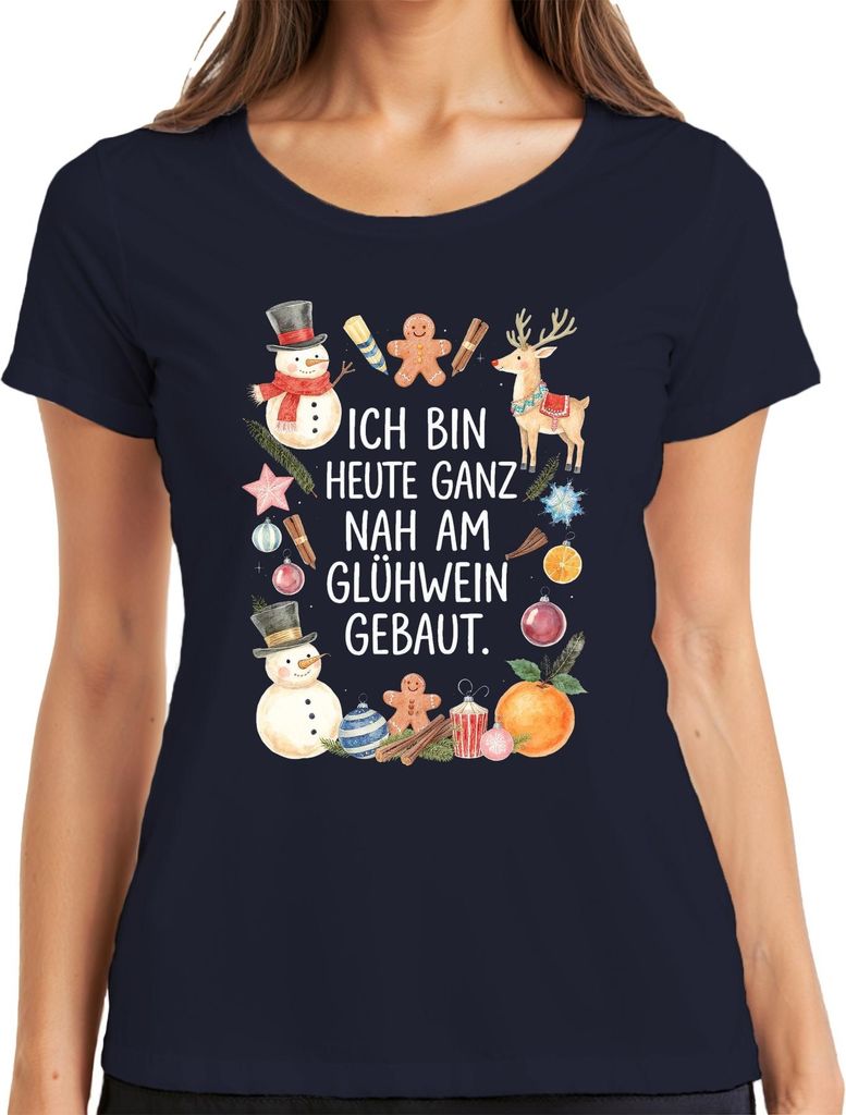 Ich bin heute ganz nah am Glühwein Weihnachten Advent lustig Damen T-Shirt, Navy, L