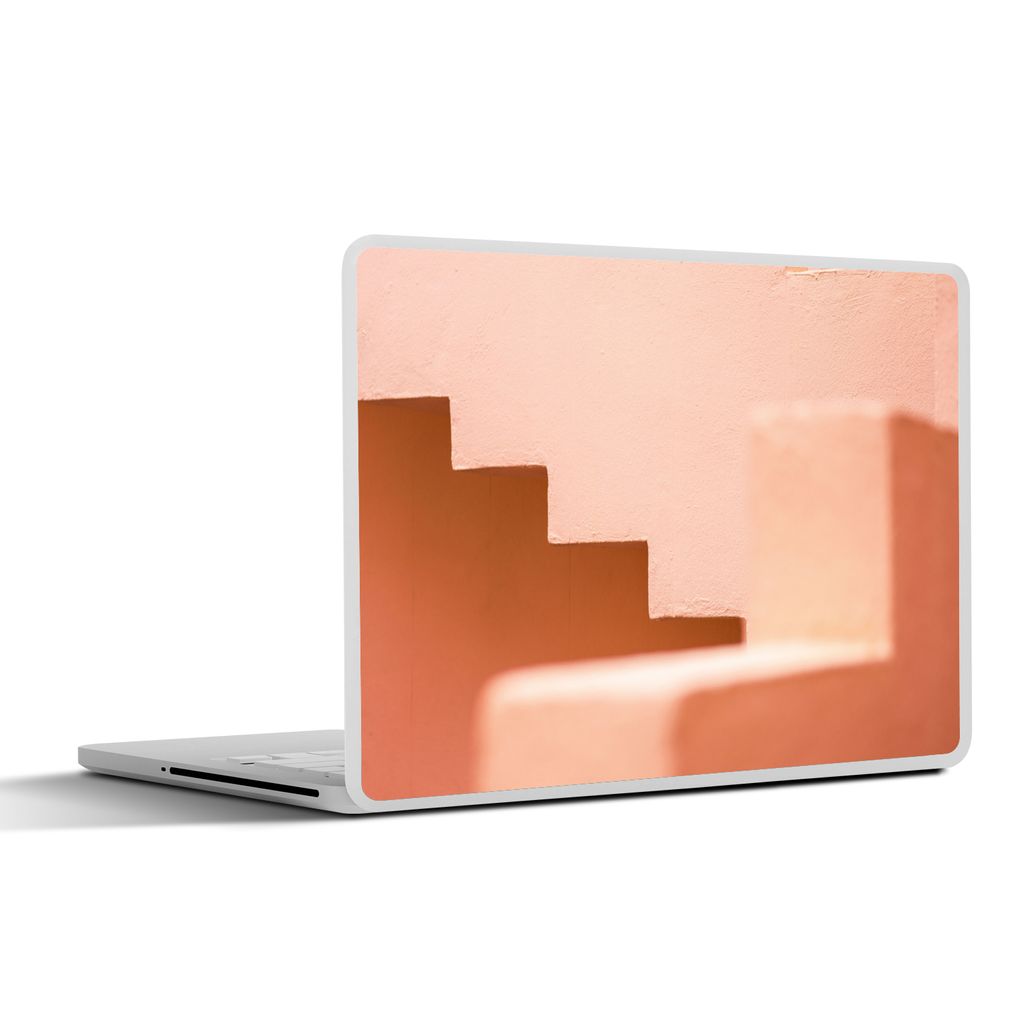 MuchoWow Laptop Aufkleber Sticker Cover Architektur - Treppe - Pastell - Rosa 36.5x27.5 cm - Laptop-Sticker