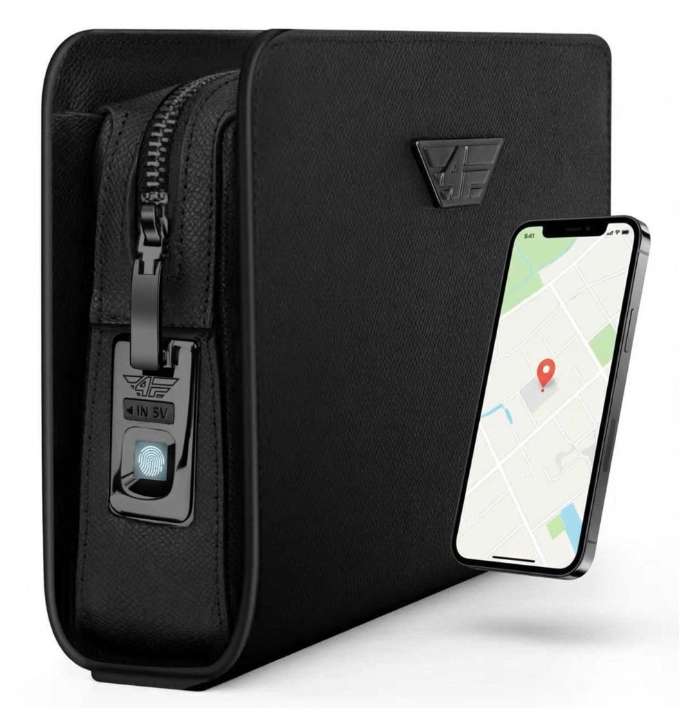 4FLY Smart Handtasche aus Leder, Fingerabdruck Schloss, Smart Tracker kompatibel mit Apple Wo ist App, Kartenfach, 2 Fächer