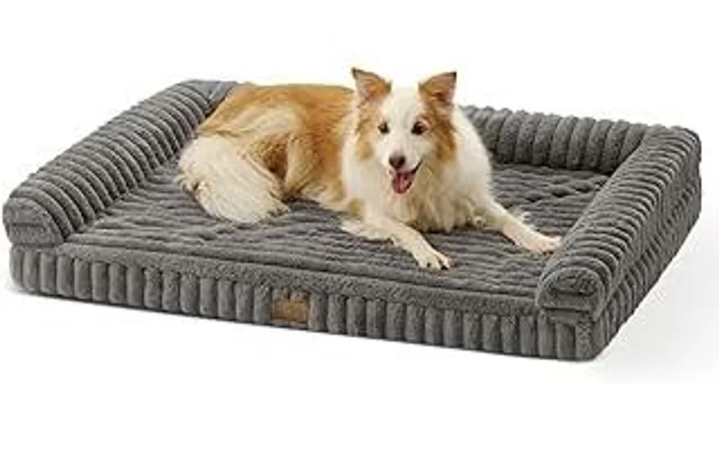 Letto Ortopedico Cani XL 110x80cm | Divano Cani Velluto Lavabile Grigio - 1