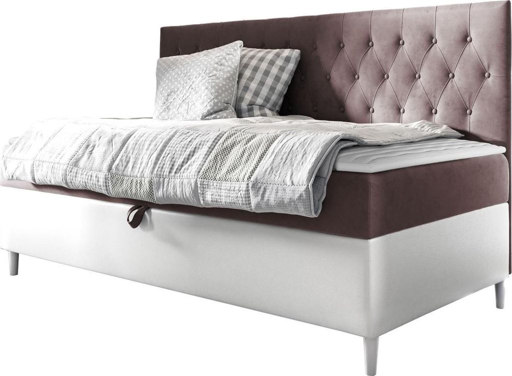 MIRJAN24 Boxspringbett Filip Junior 2 90x200, Einzelbett mit Bonellfederkern, Härtegrad - H3 (Farbe: Soft 017 + Fresh 09)