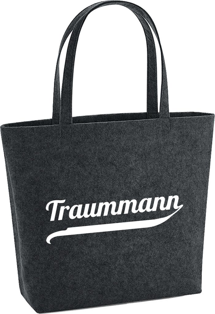Huuraa Filzshopper Traummann Schriftzug 22 Liter Charcoal Melange Filztasche Geschenkidee