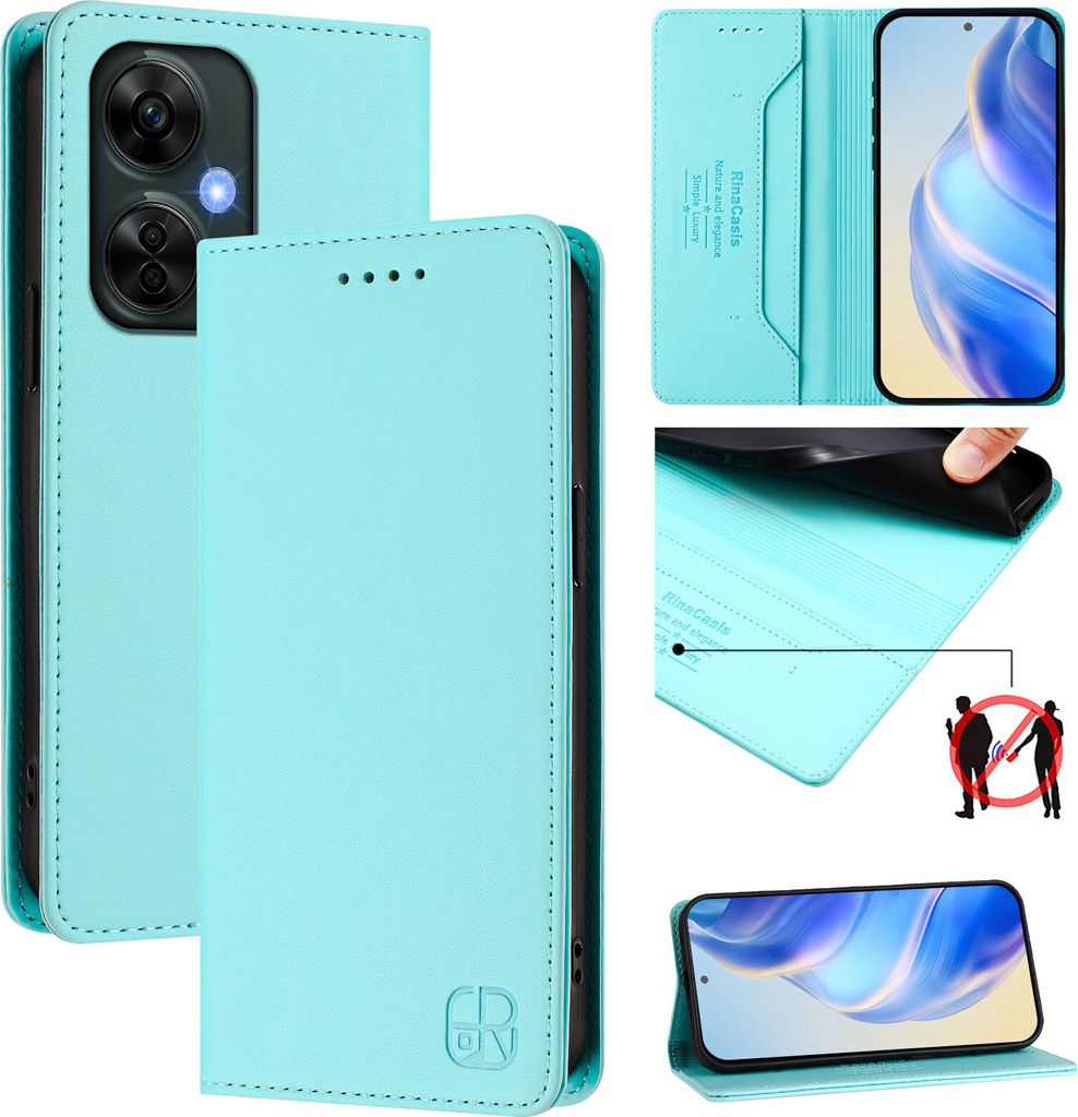 Lederhülle für OnePlus Nord CE 3 Lite/Nord N30 Hülle Flip Brieftasche Kartenfächern Ständer Schutzhülle Türkis