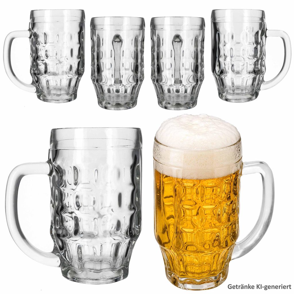 6er Set Mani Bierkrug 0,5L geeicht Schild & Henkel Seidel Humpen Glas