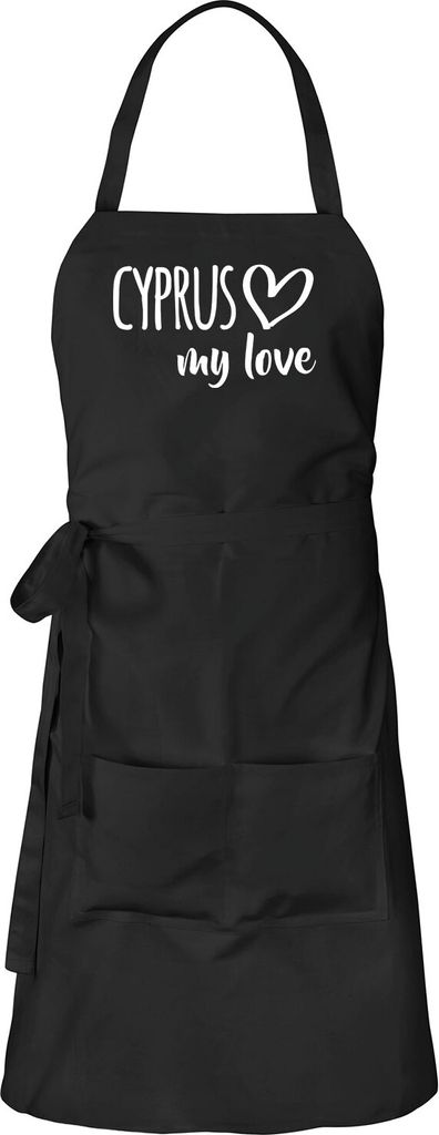 Huuraa Schürze Cyprus my love Schwarz mit Taschen Baumwolle Kochschürze Geschenkidee