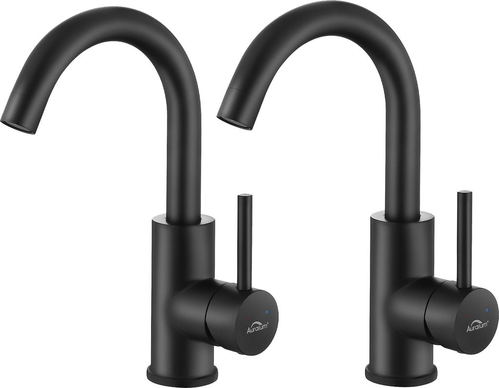 2 PCS Auralum Wasserhahn 360° Drehbar Bad Armatur Waschbecken Mischbatterie Waschtischarmatur Einhandmischer Badarmatur fürs Badezimmer, Schwarz