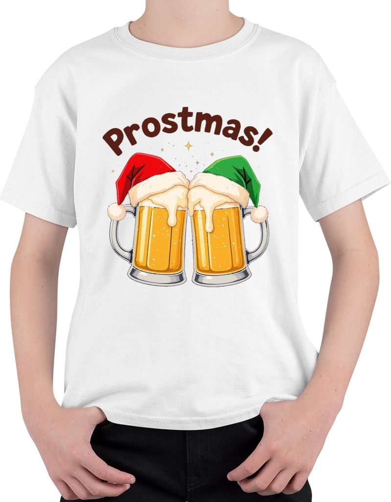 Prostmas Bierkrug Bier Weihnachten lustig Geschenk Party Vintage Uni Kinder T-Shirt, Weiß, 140