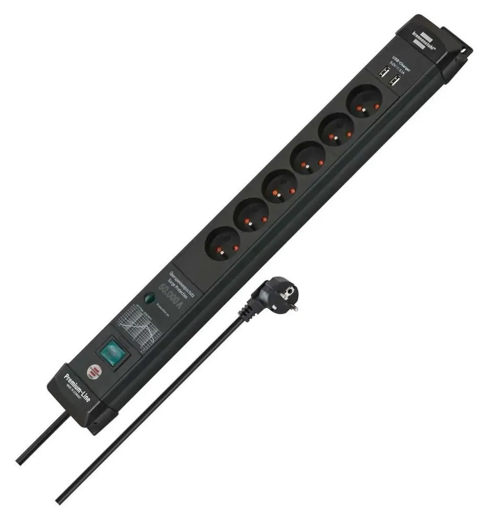 Multiprise Bureau 6 Prises 2 USB Câble Long 3m Protection Électrique