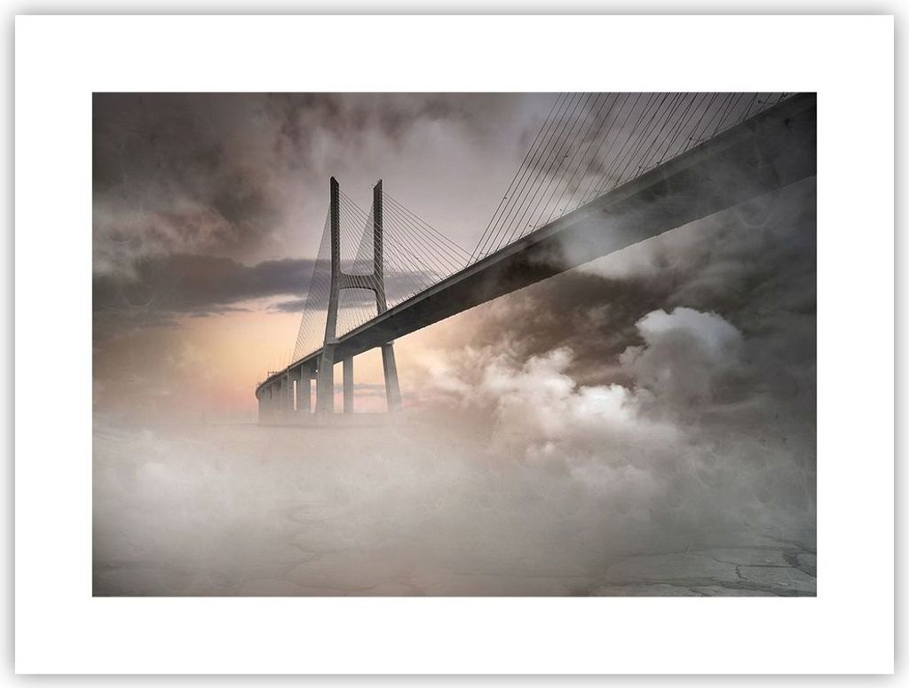 Poster - Poster ohne Rahmen - Brücke Nebel Wasser - 40x30 cm - Wand Bild - Wanddeko - Wandbilder - Kunstposter - Wandposter - Bilder - Kunstdruck ...