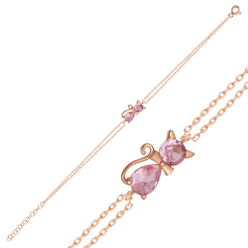 Bijou élégant : bracelet chat or rose et pierres roses, cadeau idéal