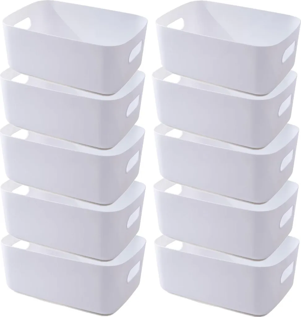 Allecto Premium Lot de 10 Paniers de Rangement Blancs 30x20x12 cm