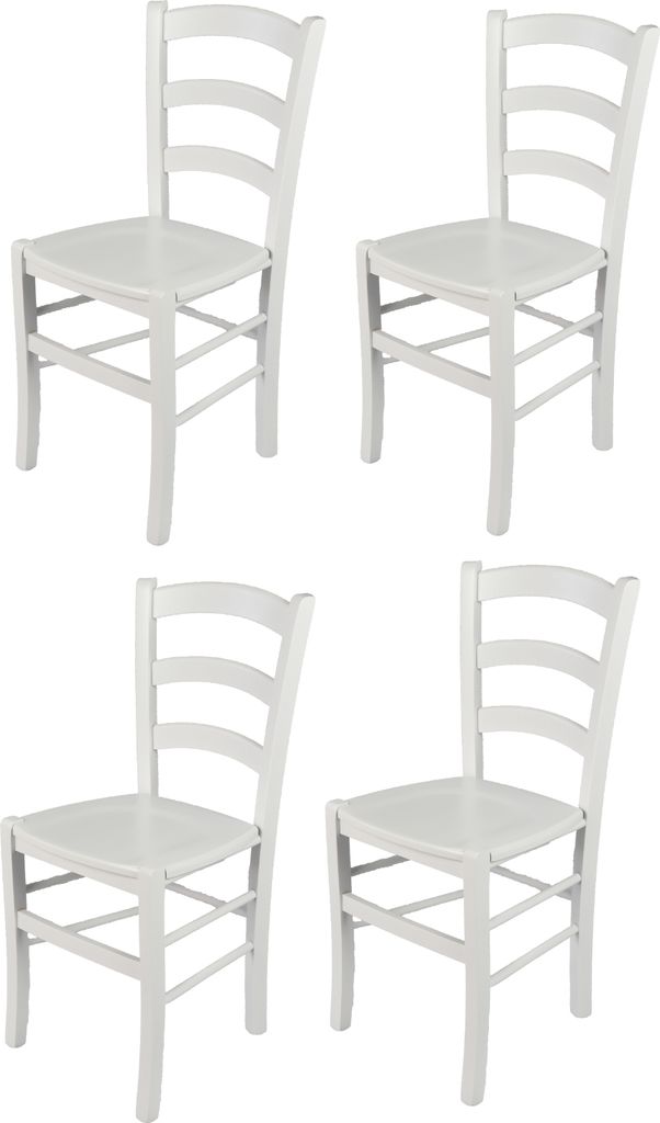 t m c s Tommychairs - 4er Set Stühle VENEZIA für Küche und Esszimmer, robuste Struktur aus lackiertem Buchenholz im Farbton Weiss (deckend) und ...