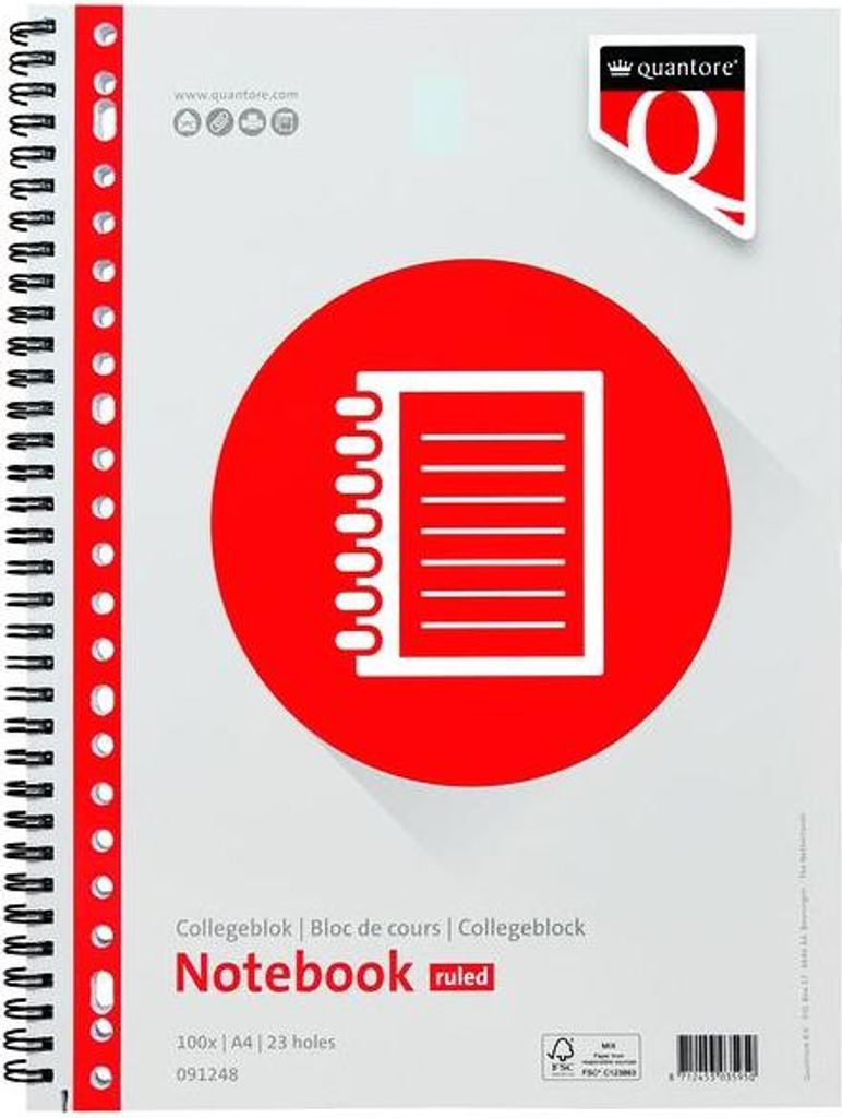 Quantore - Vorlesungsblock A4-Linie 23 Löcher 100 Blatt 70gr