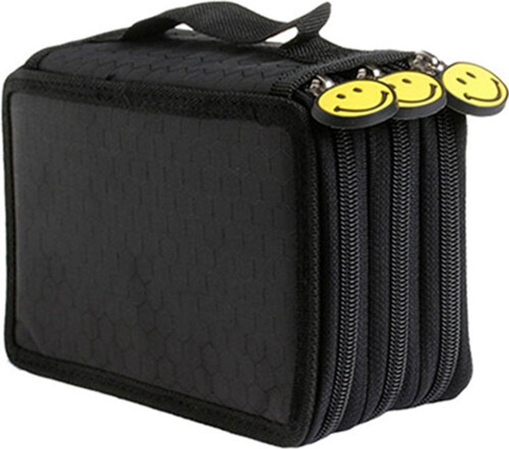 Großkapazität 3 Schicht 52 Löcher Student Stift Stifte Aufbewahrung Reißverschluss Gehäuse Halter-Schwarz