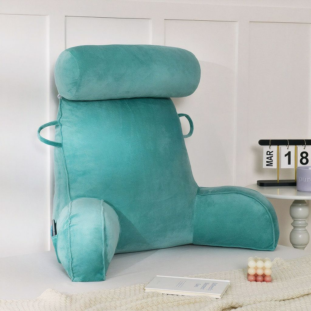 Lesekissen Bettauflage Kissen mit Abnehmbarer Nackenrolle, Samt Lesekissen zum Sitzen im Bett Erwachsene, Rückenlehnen zum Sitzen in Bett, Couch o...
