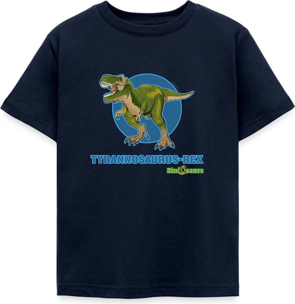 Spreadshirt Dinosaurier Tyrannosaurus Rex T-Rex Kinder T-Shirt, 110/116 (5-6 Jahre), Navy