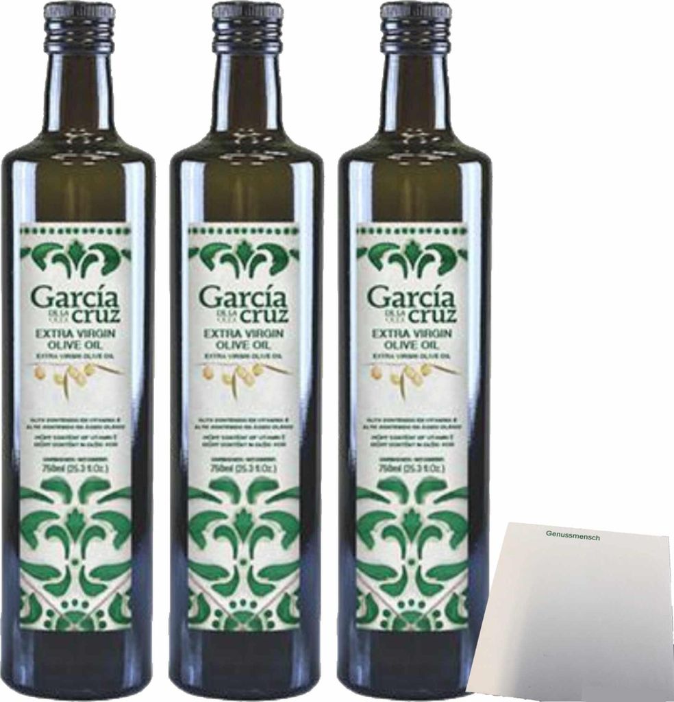 Garcia de la Cruz Extra Virgin Olive Oil Natives Olivenöl 3er Pack (3x750ml Flasche) + usy Block