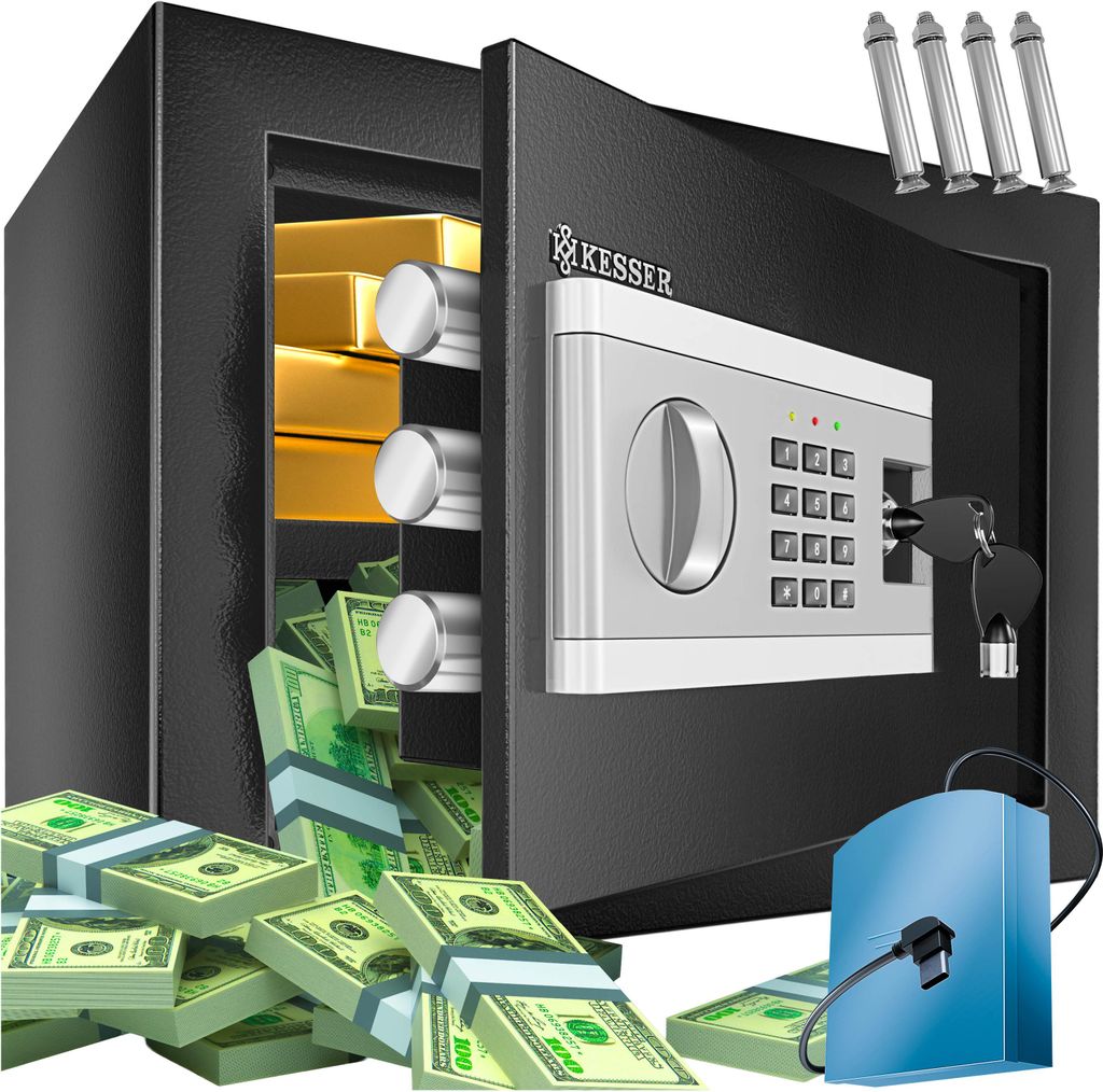 KESSER Elektr. Tresor | Inkl. Batteriebox | Elektronischer Safe | 3x Doppelbolzenverriegelung | Boden Wandtresor | Möbeltresor | Innenbeleuchtun...