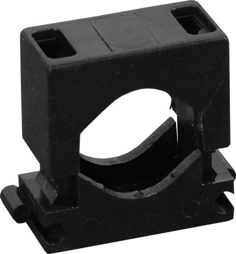 A black plastic cable clamp.