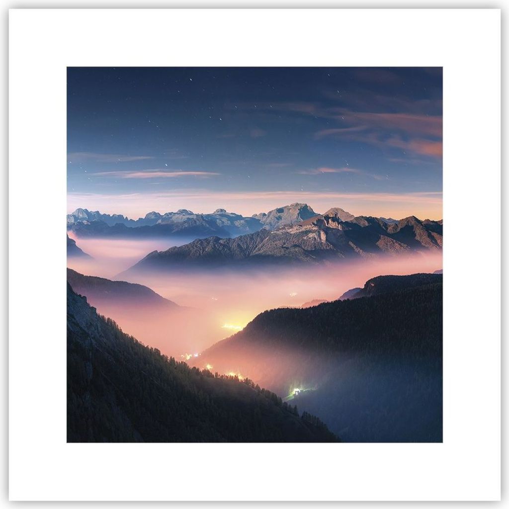 Poster - Poster ohne Rahmen - Berge Wolken Nebel - 30x30 cm - Wand Bild - Wanddeko - Wandbilder - Kunstposter - Wandposter - Bilder - Kunstdruck - ...