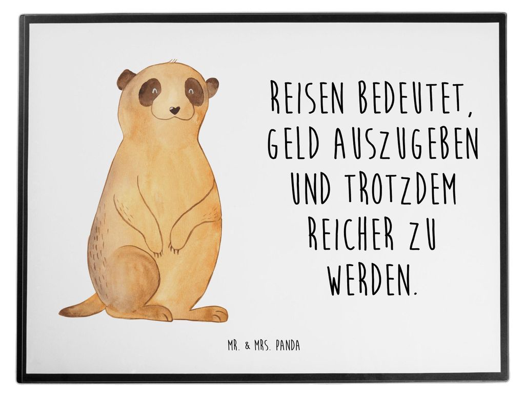 Mr. & Mrs. Panda Schreibunterlage Erdmännchen - Weiß - Geschenk, Schreibtischauflage, Weltreise, schreibtischunterlagen, schreibtischunterlage, S...