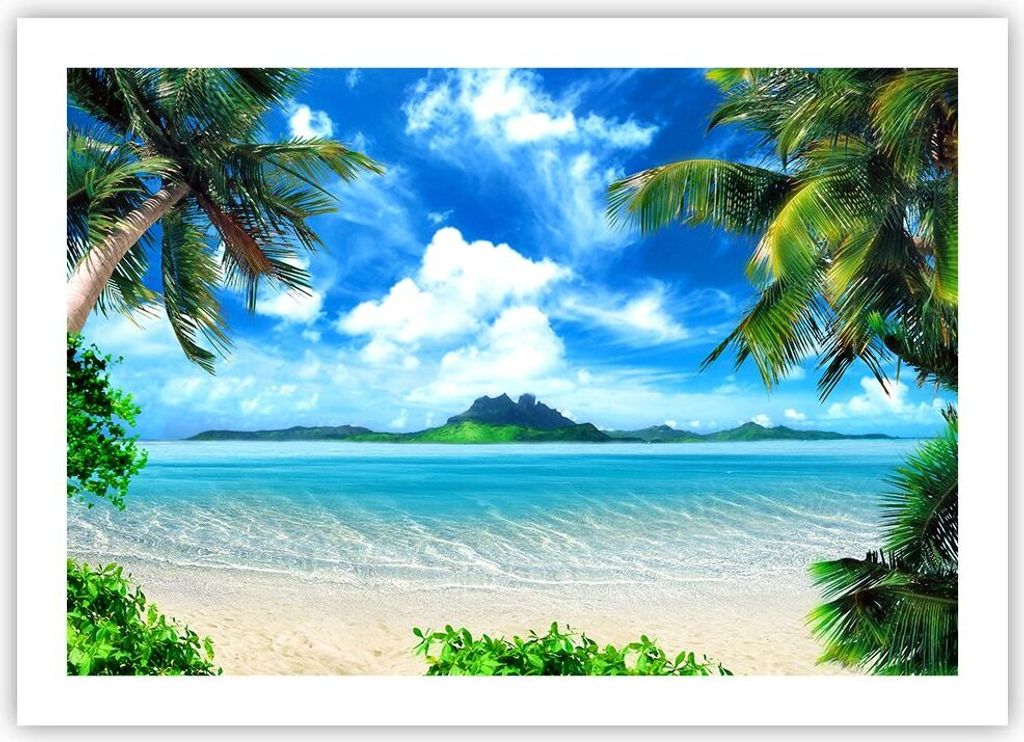 Poster - Poster ohne Rahmen - Strand Urlaub Insel Palme - 70x50 cm - Wand Bild - Wanddeko - Wandbilder - Kunstposter - Wandposter - Bilder - Kunstd...