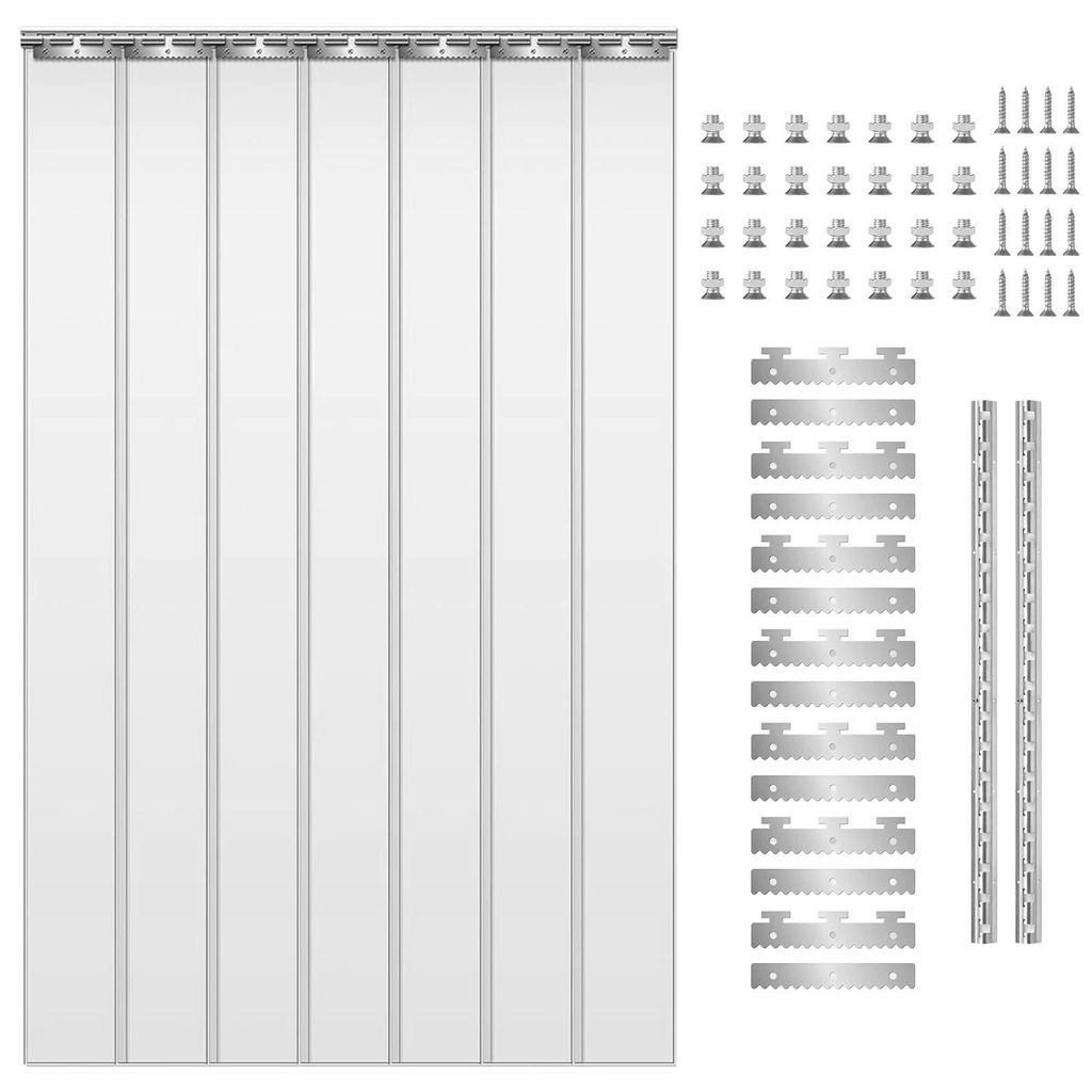 PVC-Streifenvorhang - Türvorhang - 91 x 213 cm - 7 Streifen - Hakenbefestigung - Transparent - Grün