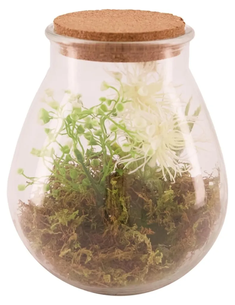 Grand vase décoratif en verre Ø19.5cm avec feuillage vert permanent