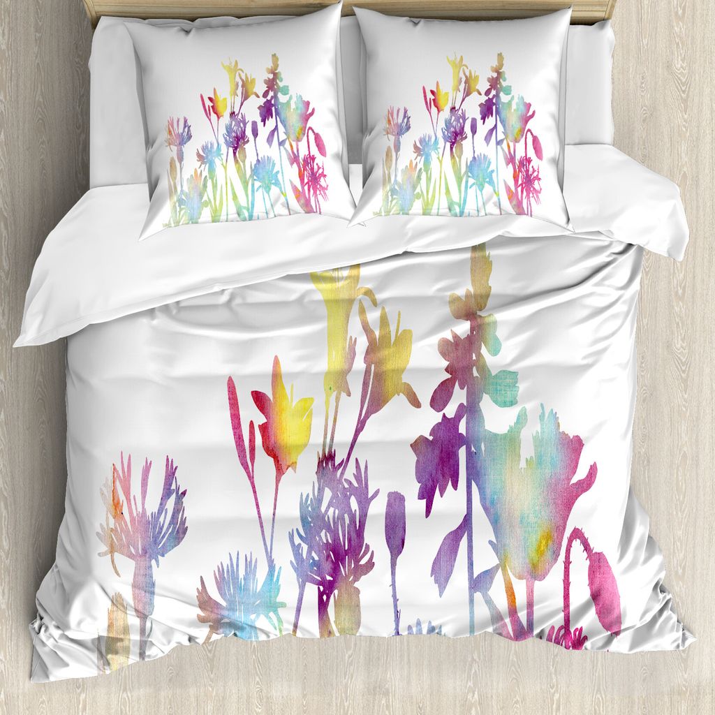 ABAKUHAUS Blumen Bettbezug Set für Einzelbetten, Bunte Ombre Blumenkunst, Milbensicher Allergiker geeignet mit Kissenbezug, 155 cm x 220 cm - 80 x...