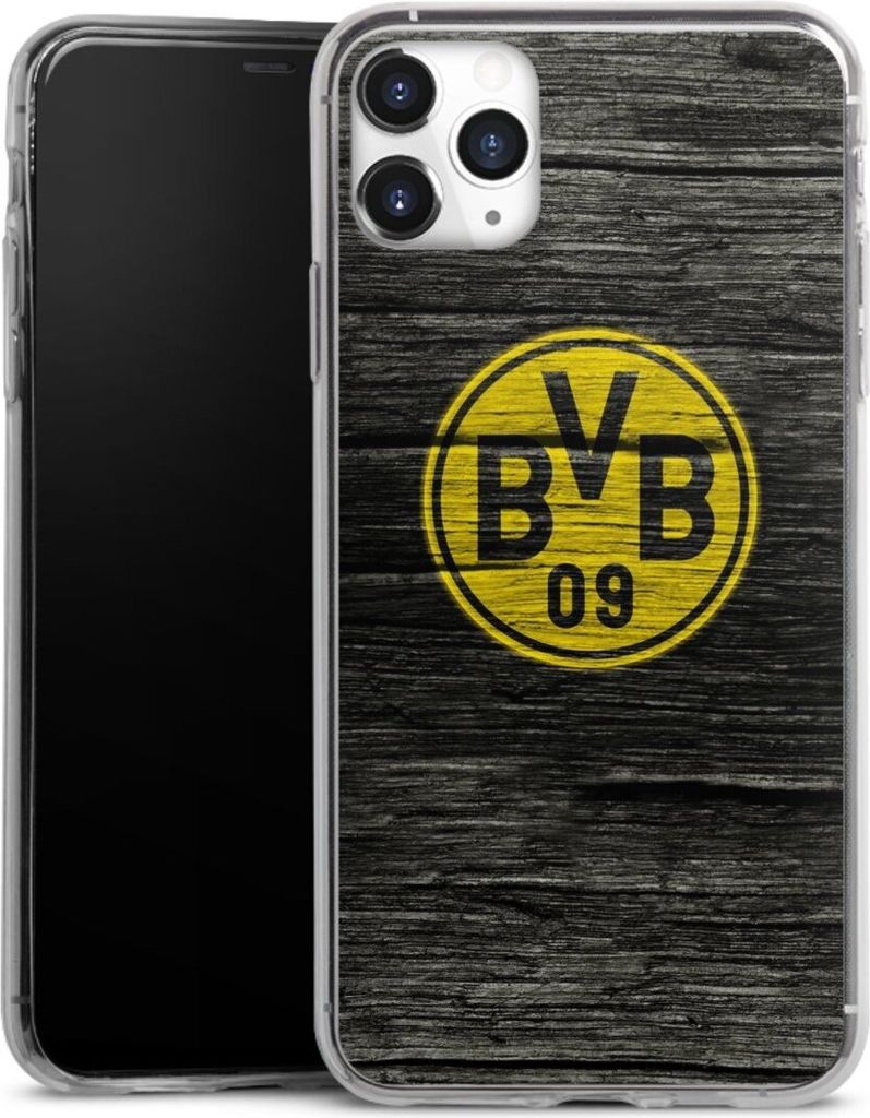 DeinDesign Slim Hülle für Apple iPhone 11 Pro Max Silikon Case Ultra Dünn Handyhülle BVB Borussia Dortmund Holzoptik