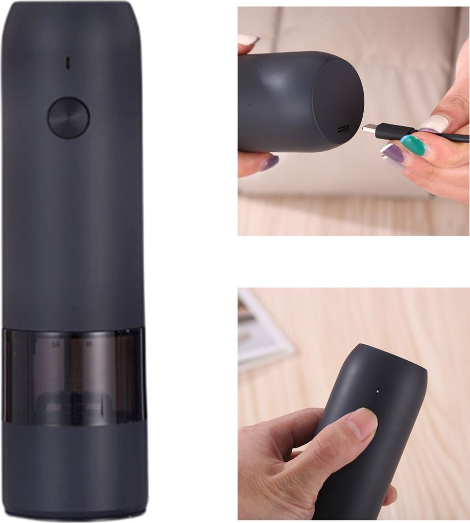 Pfeffermühle,Wiederaufladbare Gewürzmühle,Elektrische Pfeffermühlen mit Einstellbarer Grobheit Salz,Schwarz
