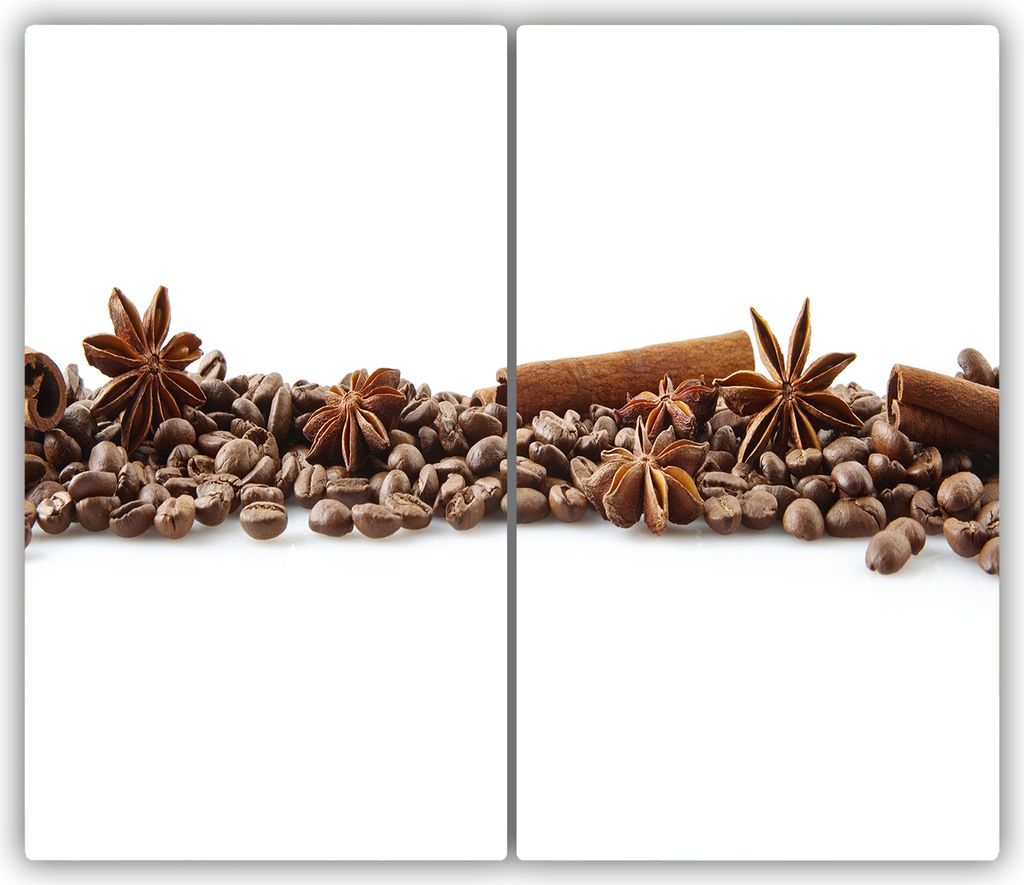 Tulup Glas-Herdabdeckplatte - 2x30x52cm - Glaskeramikkochfeld-Abdeckung Spritzschutz Zweiteilig Kaffeebohnen Zimt