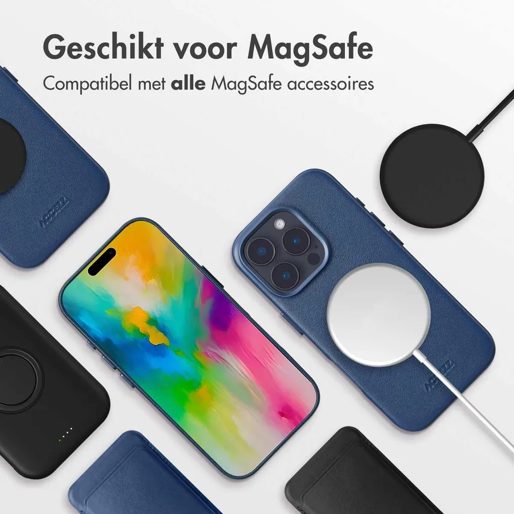 Custodia iPhone 16 Pro Pelle MagSafe - Minimal Blu Notte Accezz - 13