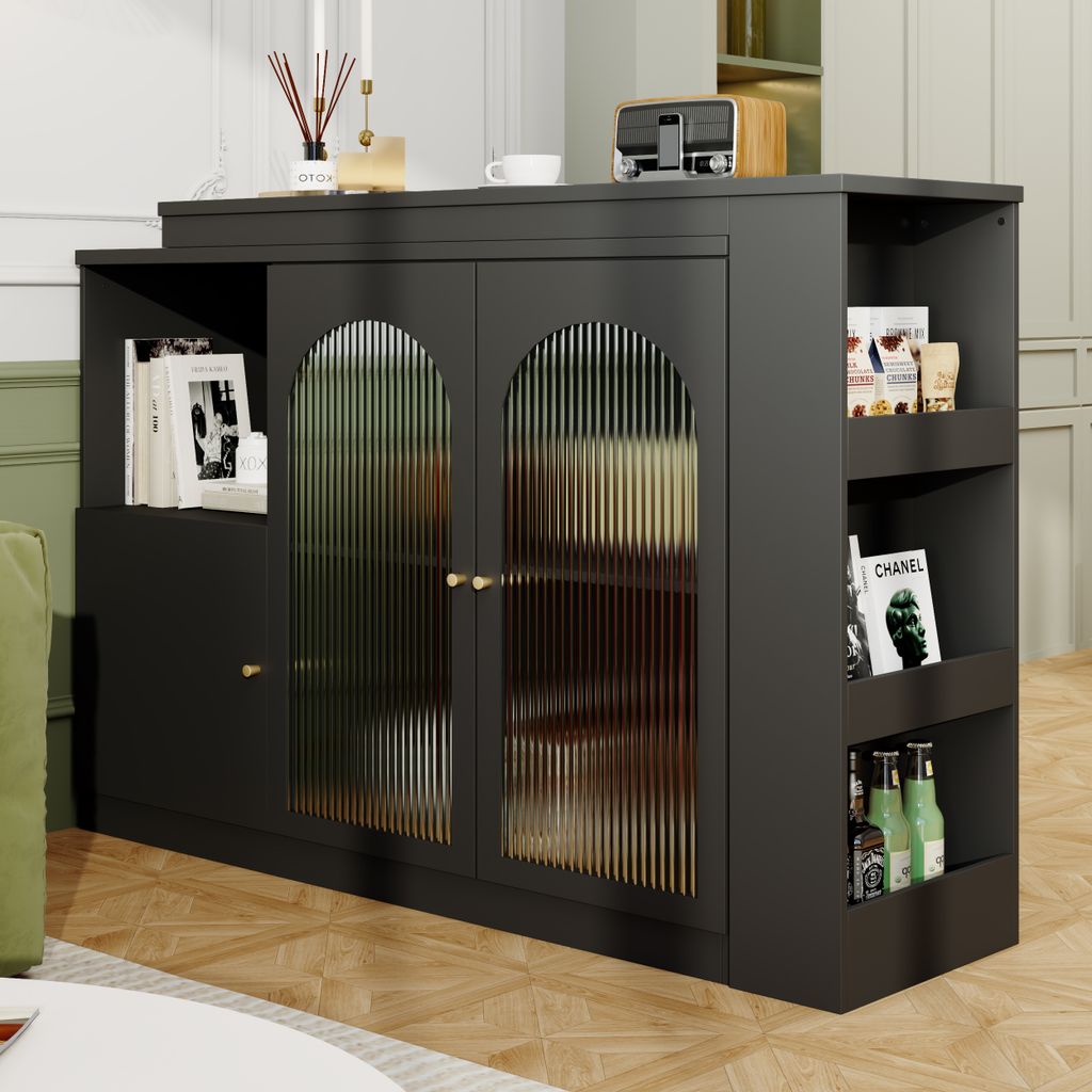 MODFU Bartisch 360° drehbarer Esstisch mit Glas,ausziehbarer Bartisch(Hauptkörper 120 x 40 x 97 cm), Stehtisch Bistrotischfür Küche, Wohnzimmer...