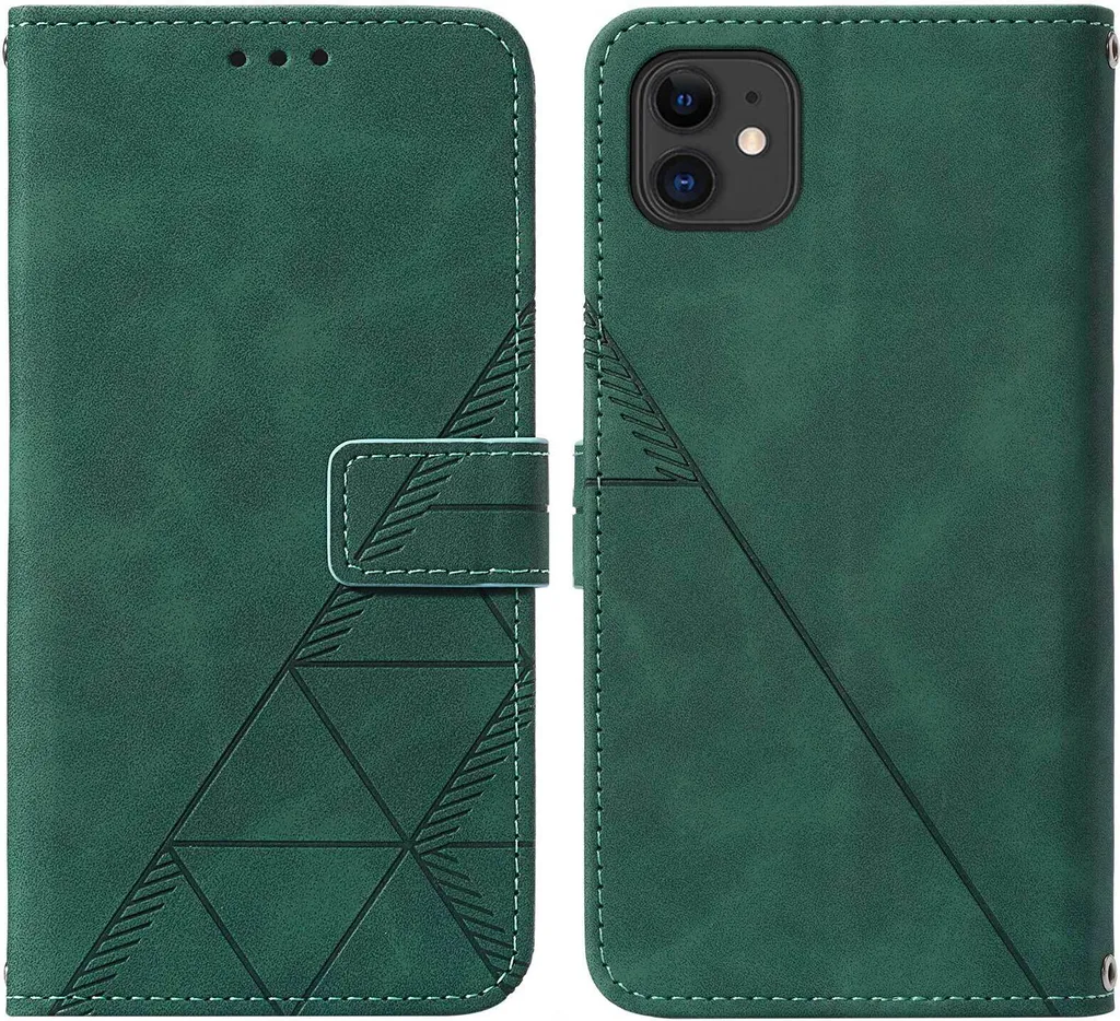 Cover Portafoglio iPhone 11 Verde Goffrata Porta Carte e Stand