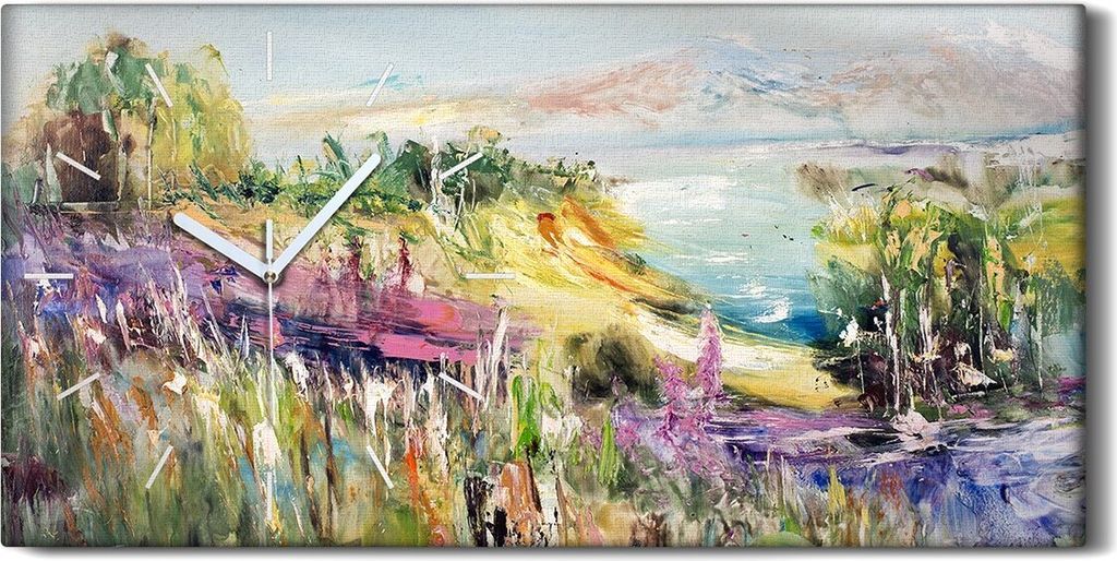 Wohnzimmer-Bild Leinwand Uhr 60x30 Malerei Abstrakte Landschaft Berg Kunst - weiße Hände